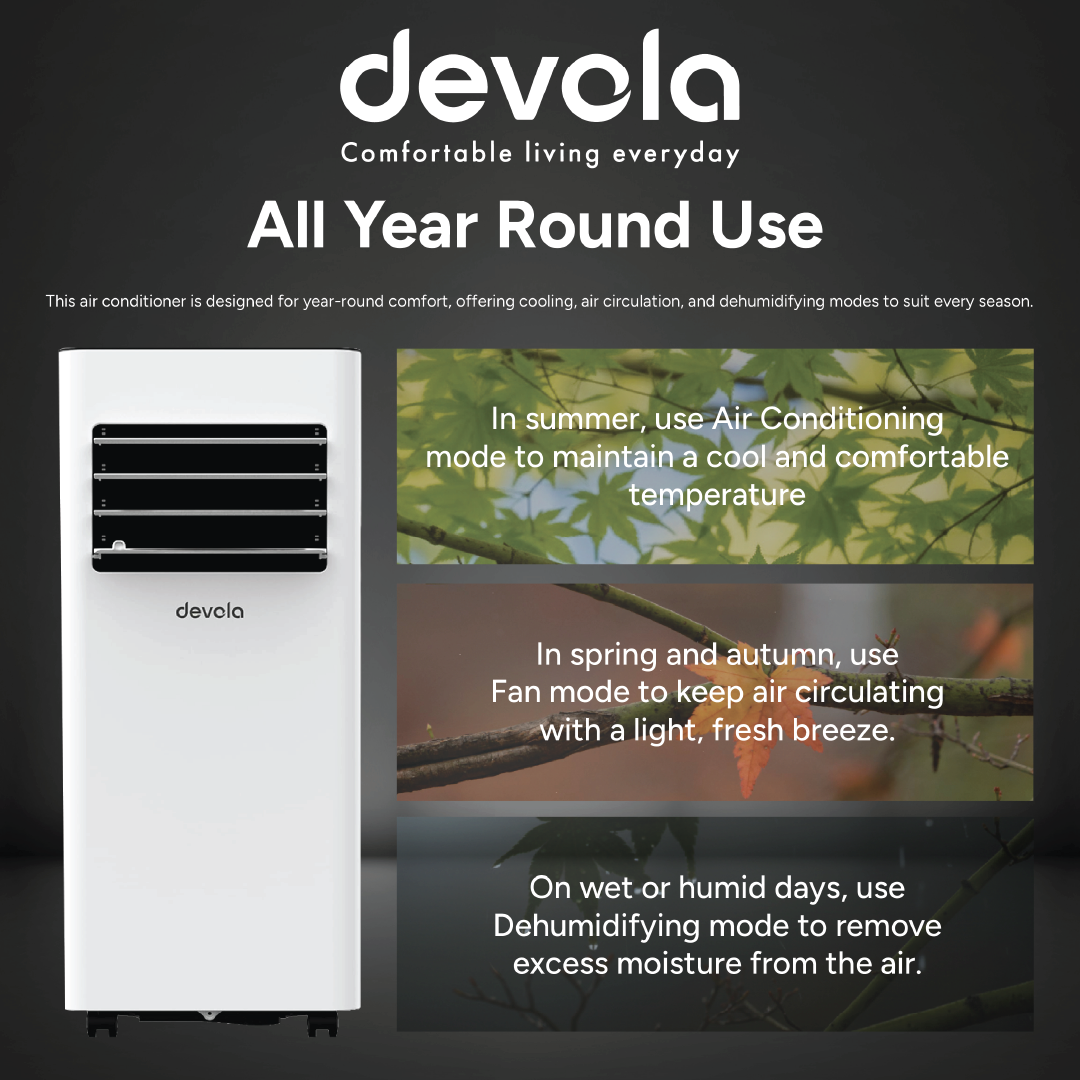 Devola Compact Portable Air Conditioner with Wi-Fi and 2x Window kits - 7000 BTU - Cooling - White - DVAC7K