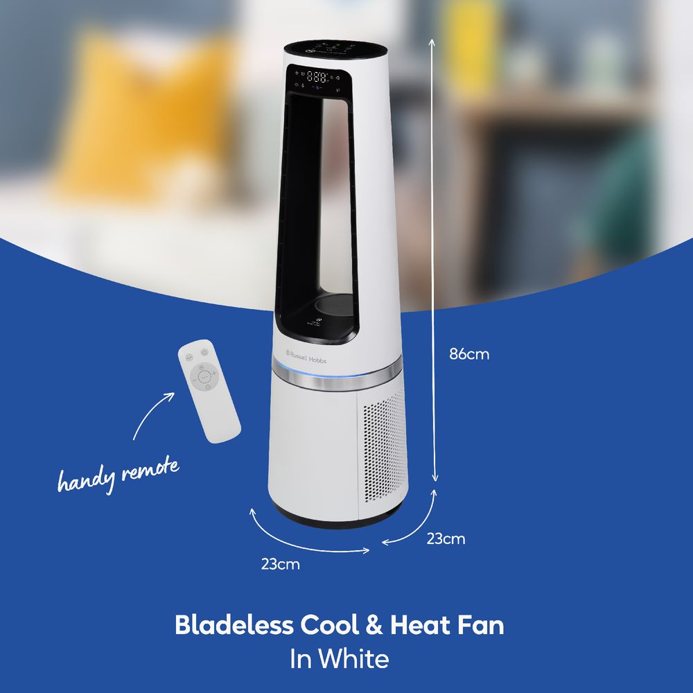 Russell Hobbs Bladeless Tower Fan RHBLDL25W – 12 Speeds, Heating & Purifying