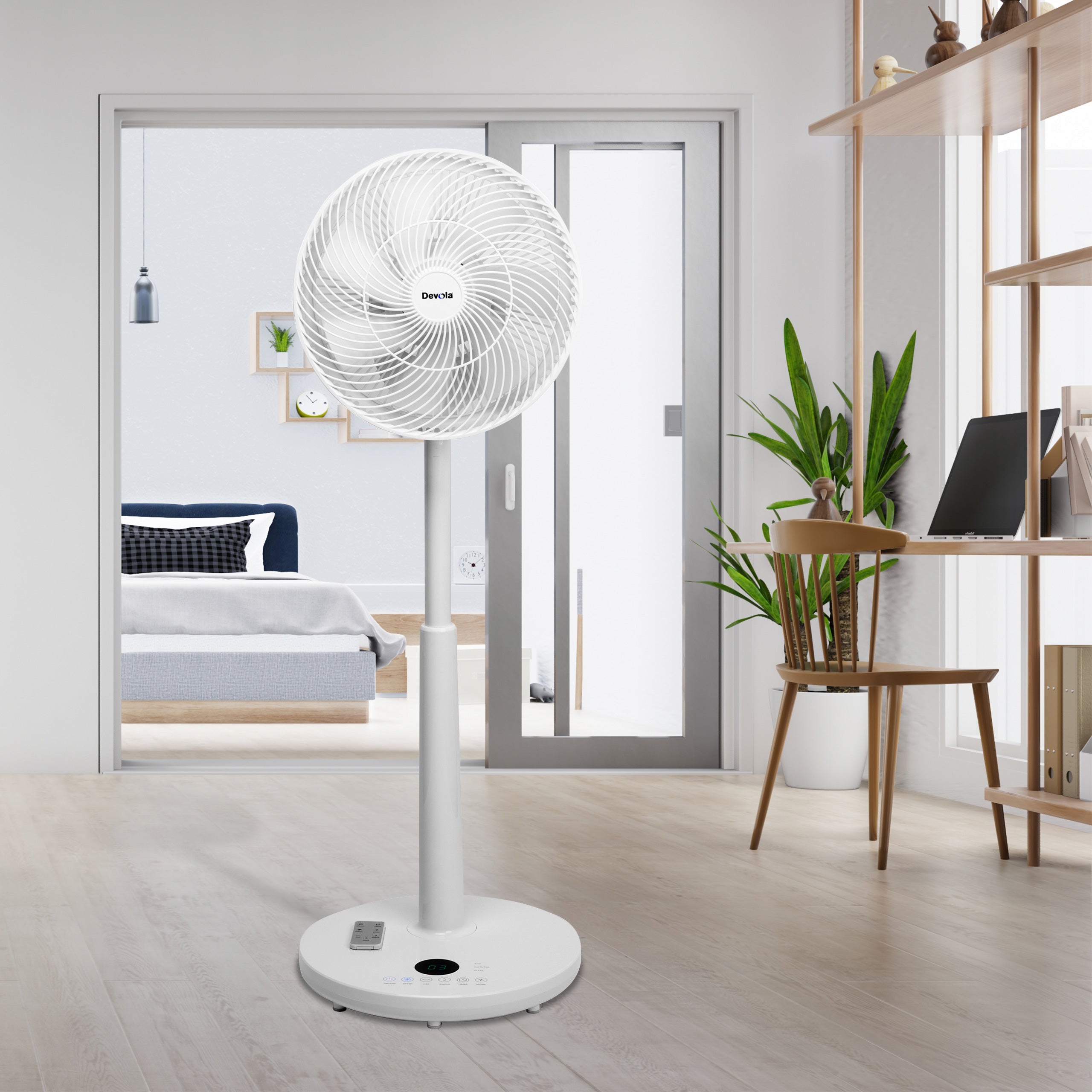 Devola Low Noise 30W 12 Speed 12-inch DC Pedestal Fan - White - DV12DCPFAN