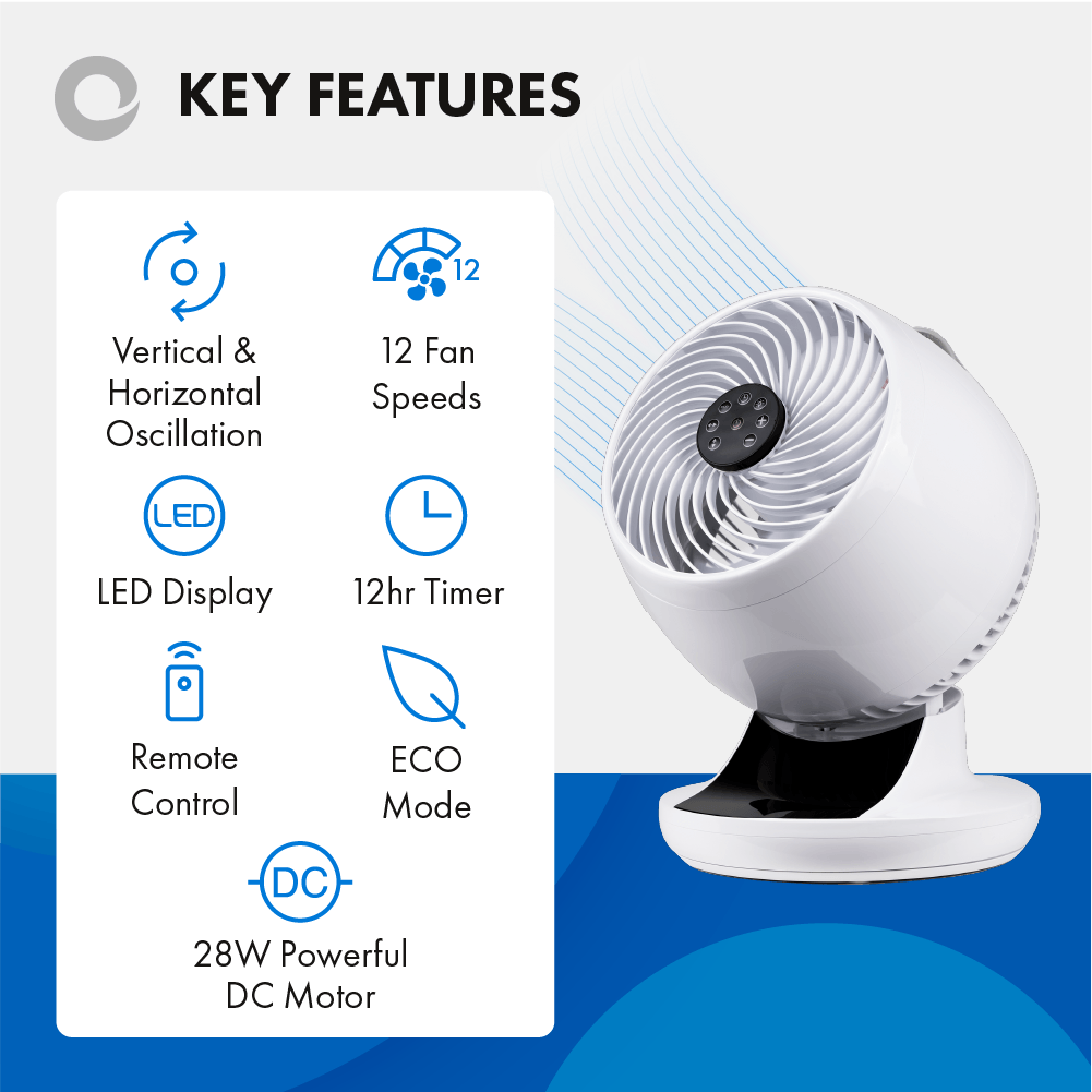 Devola Ultra Quiet 28W 12 Speed 9-inch DC Desk Fan - White - DV9DCDF