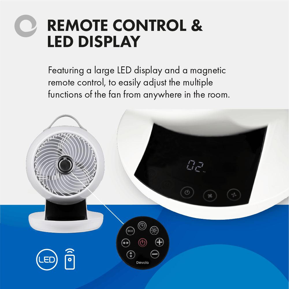 Devola Ultra Quiet 28W 12 Speed 9-inch DC Desk Fan - White - DV9DCDF