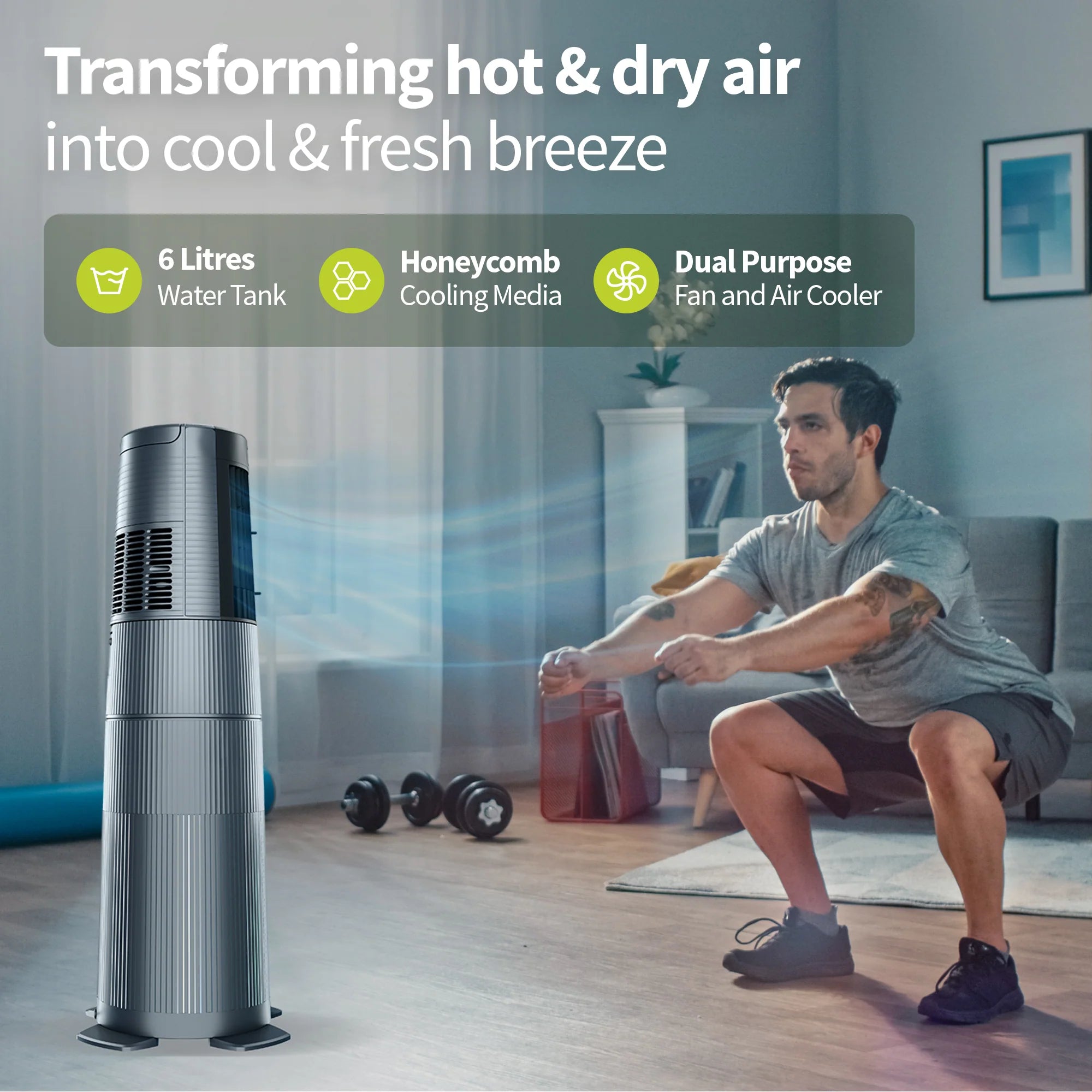 Symphony Duet i-S 2-in-1 Detachable Pedestal Evaporative Air Cooler & Fan - DUET-I-S