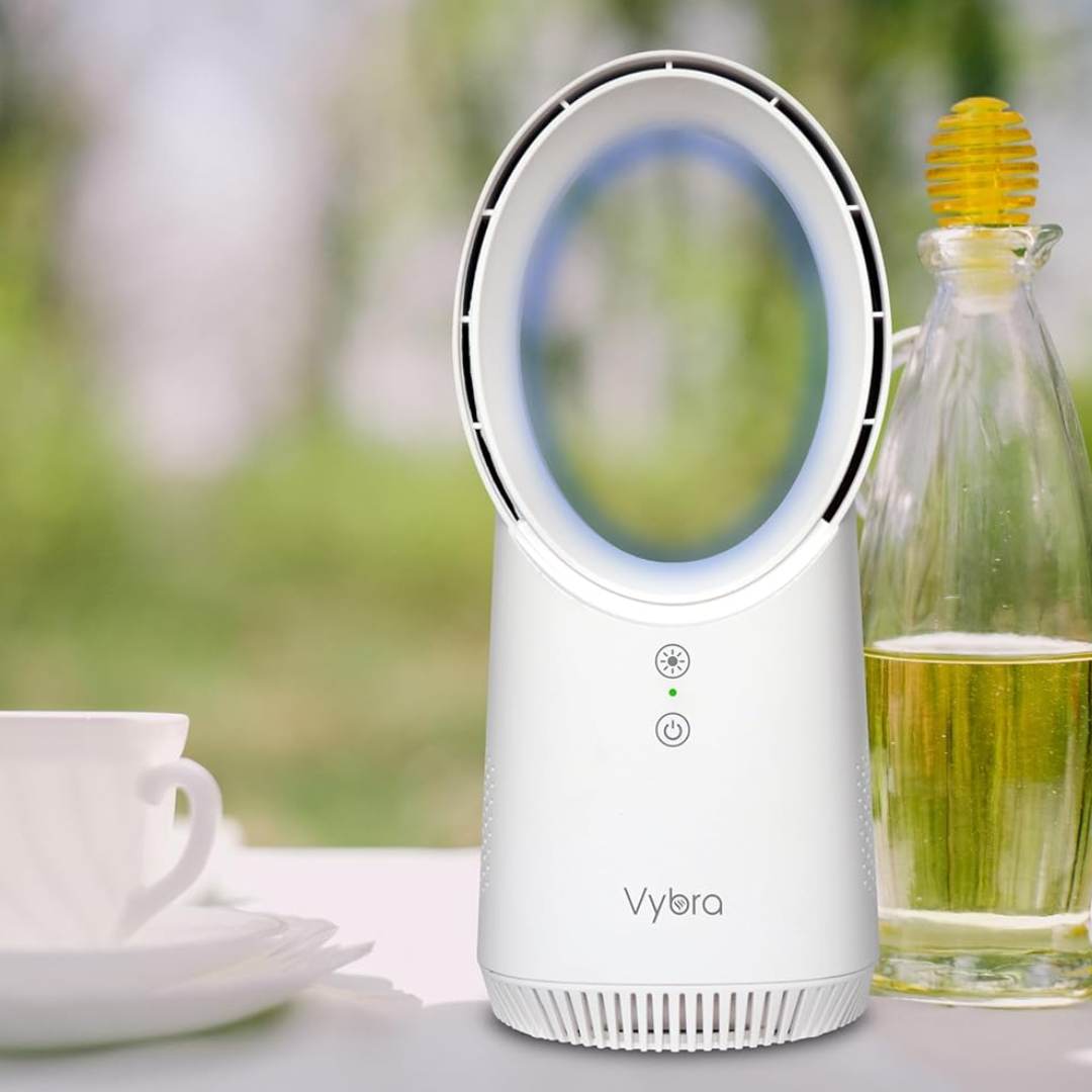 Vybra Solo White – Rechargeable Bladeless Cordless Desktop Fan with Ambient Lighting