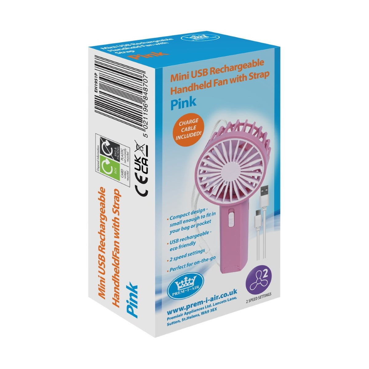 Prem-i-air Mini Hand Held Fan Pink - EH1951P