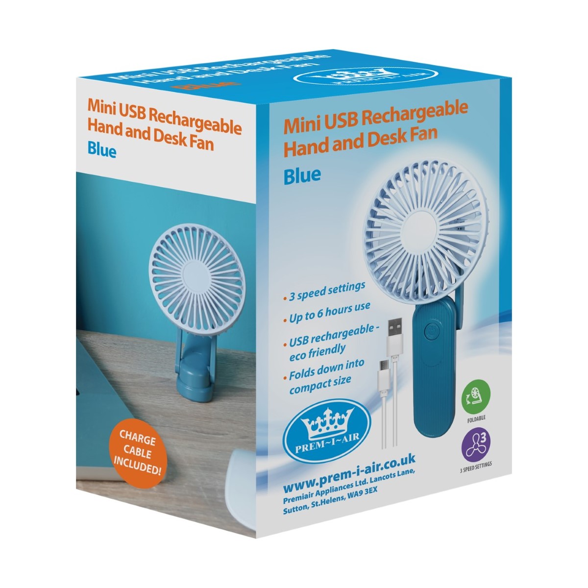 Prem-i-air Mini Desk and Hand Held Fan Green - EH1952G