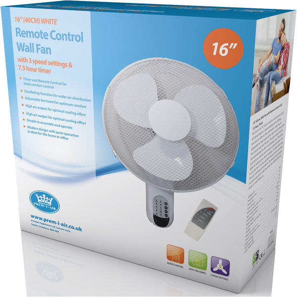 Premiair 16" Wall Fan with Remote - White - EH1623