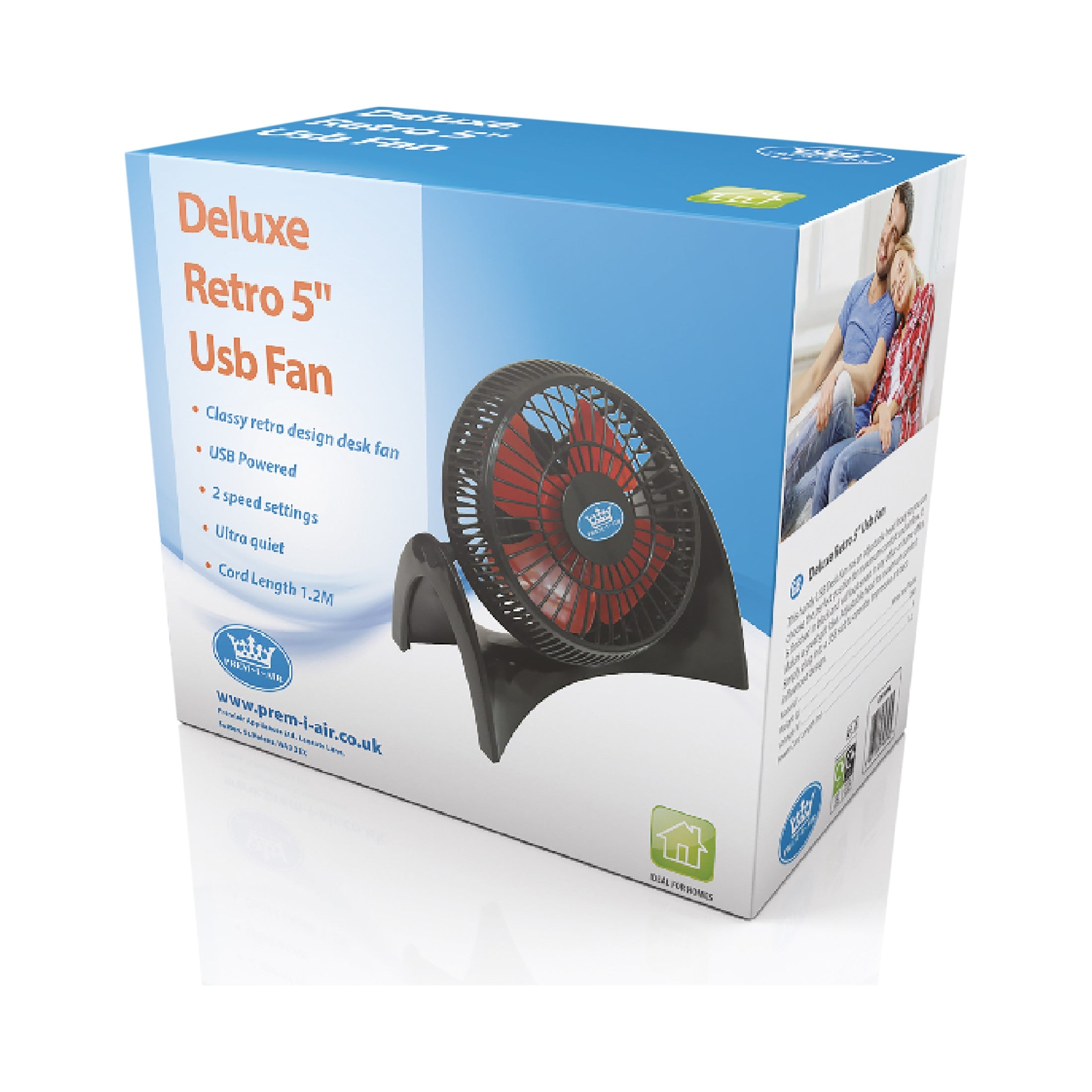 Prem-i-air 5" Ultra Quiet USB Fan with 2 Fan Speeds - EH1698