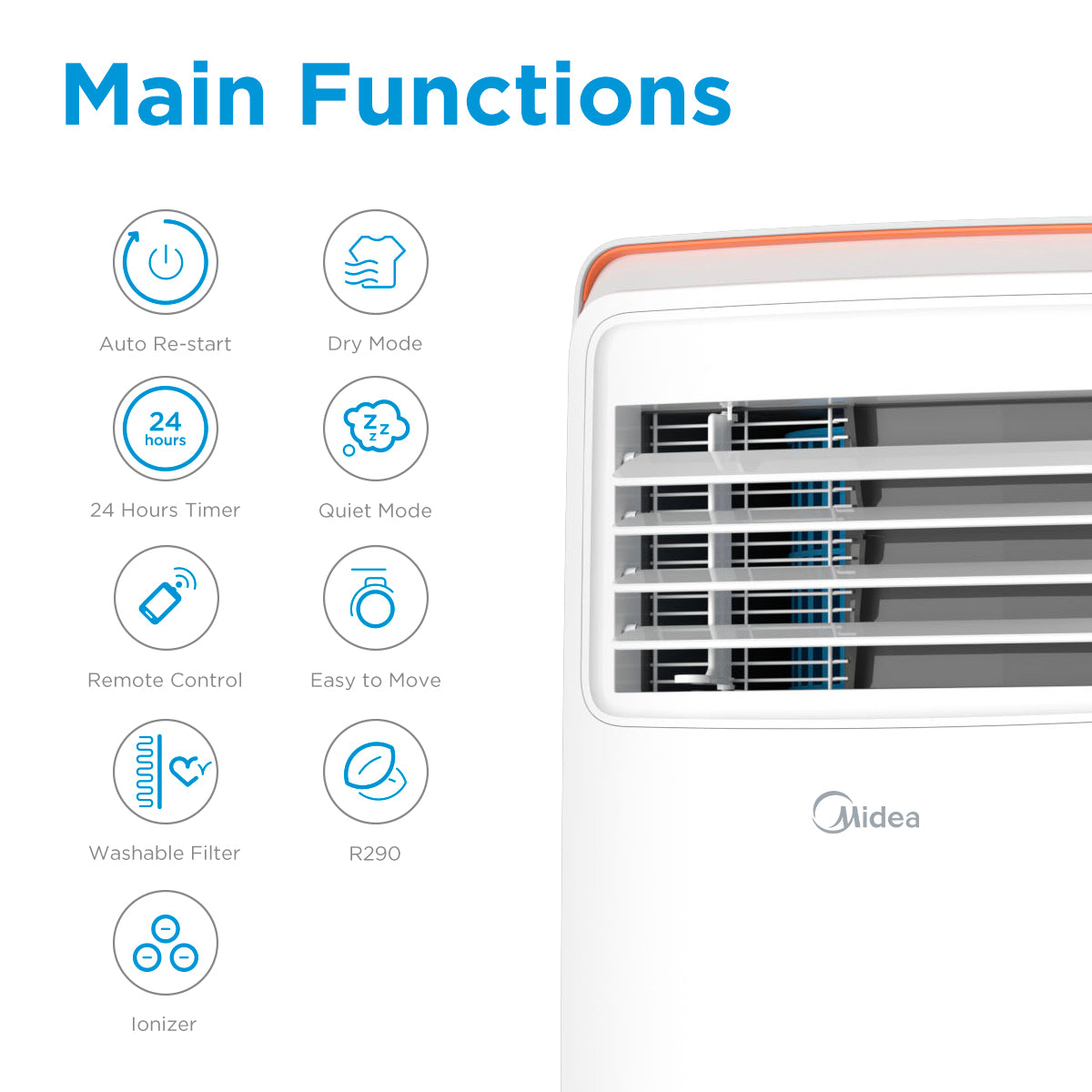 Midea Eco 9000BTU Portable Air Conditioning Unit White - MPPHA-09CRN7-MID-WH