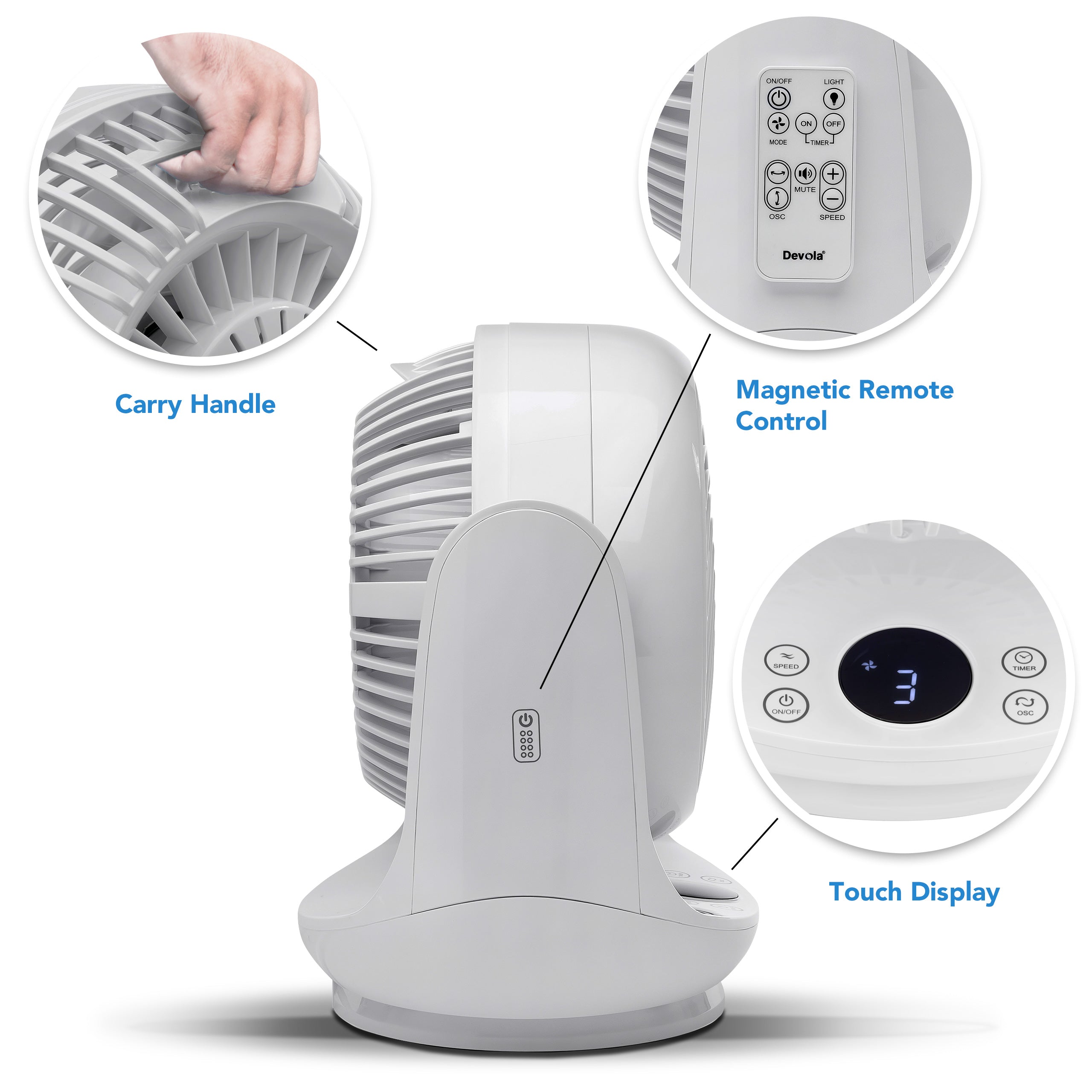 Devola Low Noise 20W 9 Speed 9-inch DC Desk Fan - White - DVF7DCFAN
