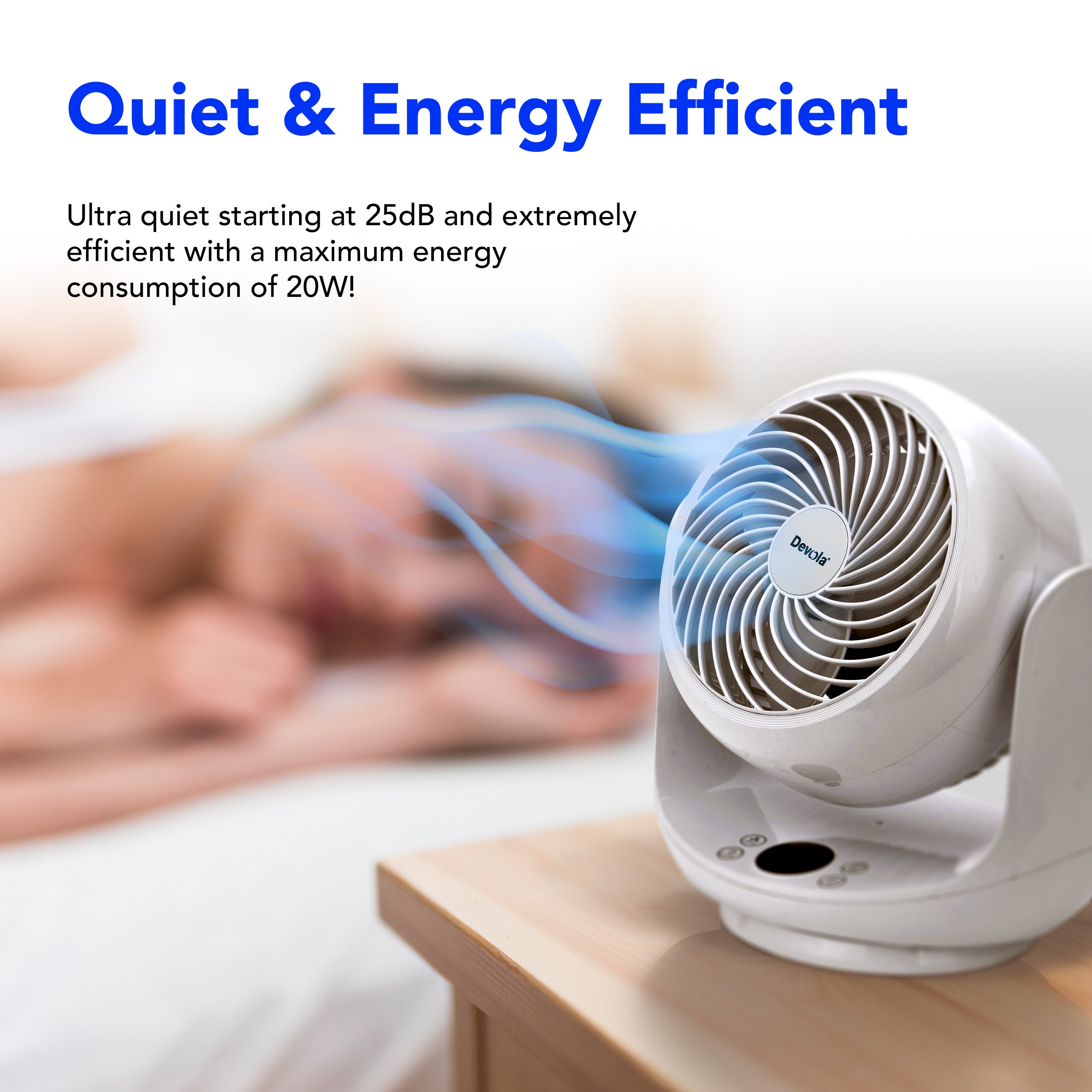 Devola Low Noise 20W 9 Speed 9-inch DC Desk Fan - White - DVF7DCFAN