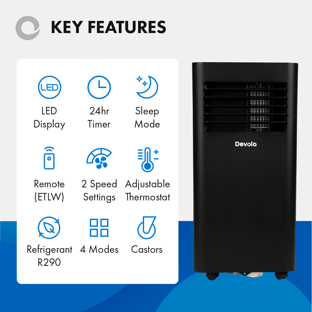 Devola Portable Air Conditioner with Wifi and Window Kit - 9000 BTU - Black - DVAC09CB