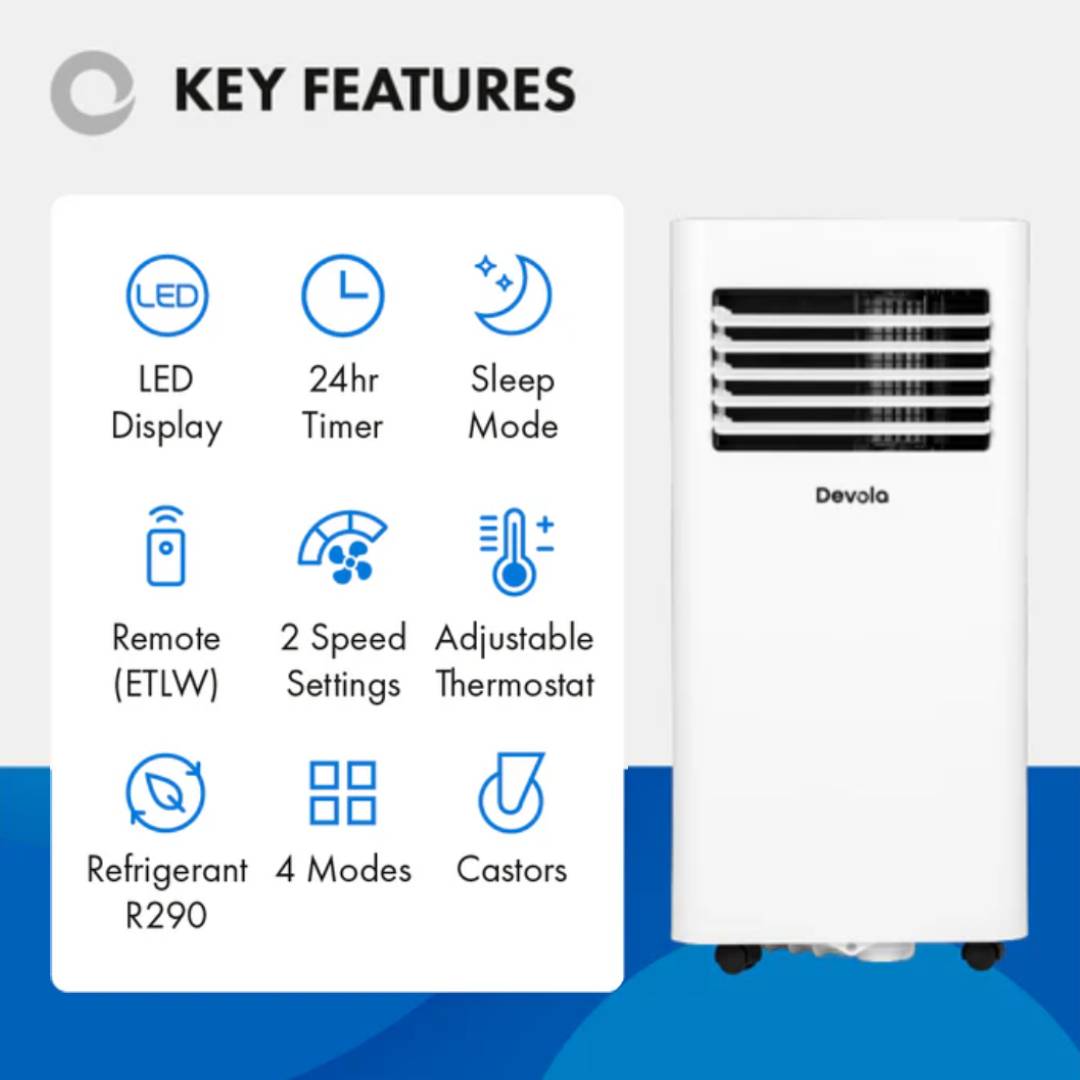 Devola Portable Air Conditioner with Wifi and Window Kit - 10000 BTU - Cooling Only - White - DVAC10CW