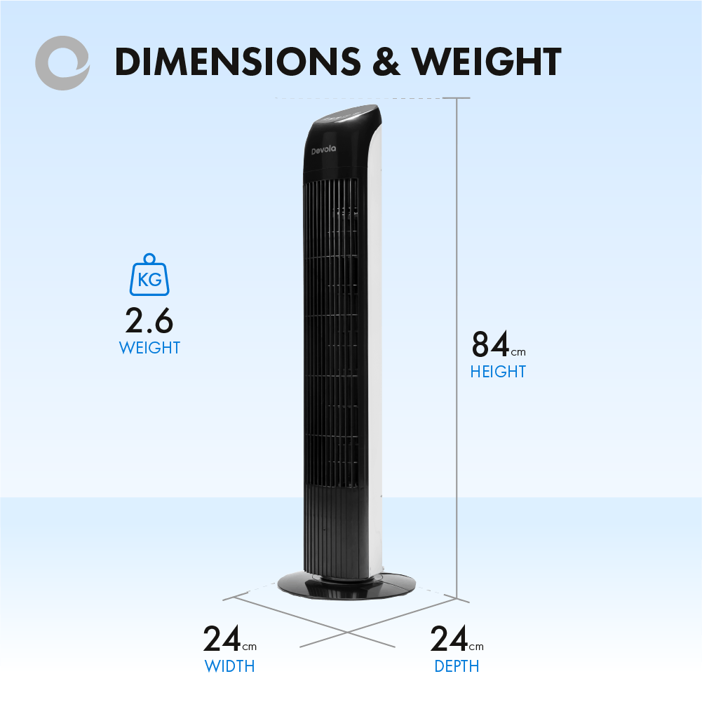 Devola 45W 3 Speed 33-inch Tower Fan With Remote - Black/White - DV33TFBW