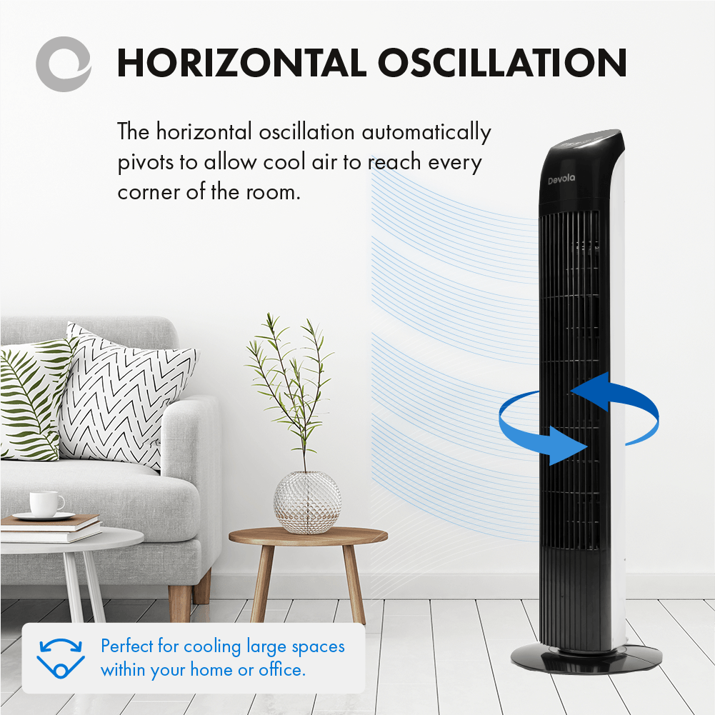 Devola 45W 3 Speed 33-inch Tower Fan With Remote - Black/White - DV33TFBW