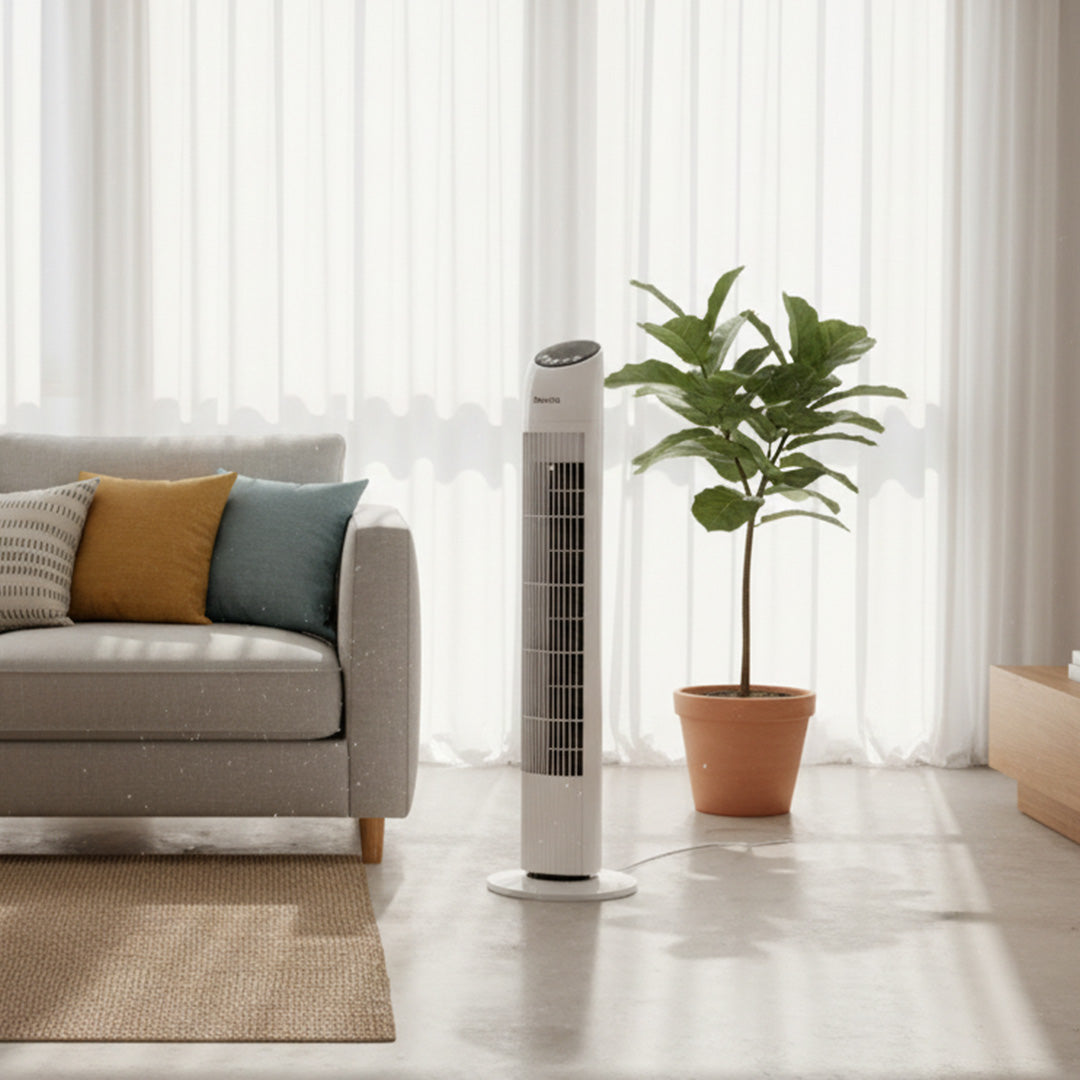 Devola Tower Fan - 3 Speed, 12 Hour Timer, Remote Controlled - White - DV33TFWH