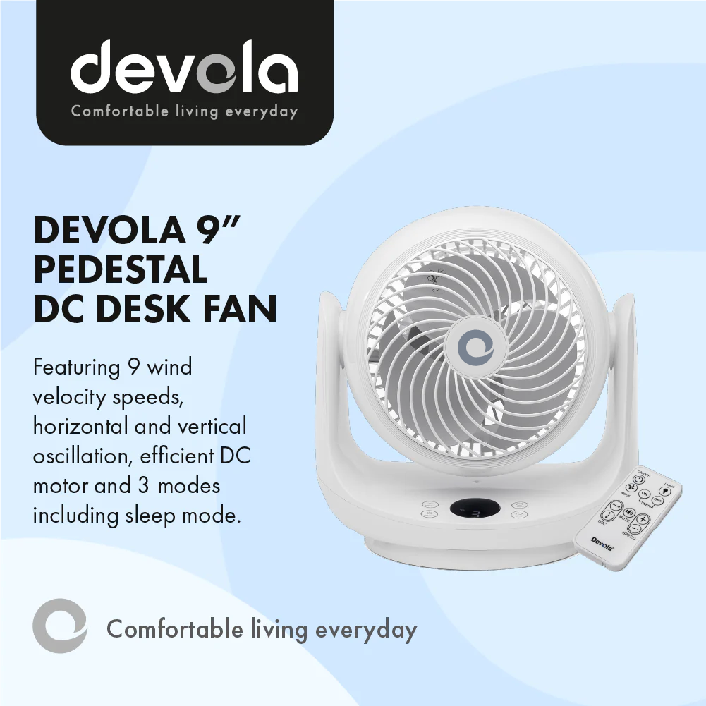 Devola Platinum Low Noise DC 9 inch Air Circulator Fan White - DVF9DCFAN