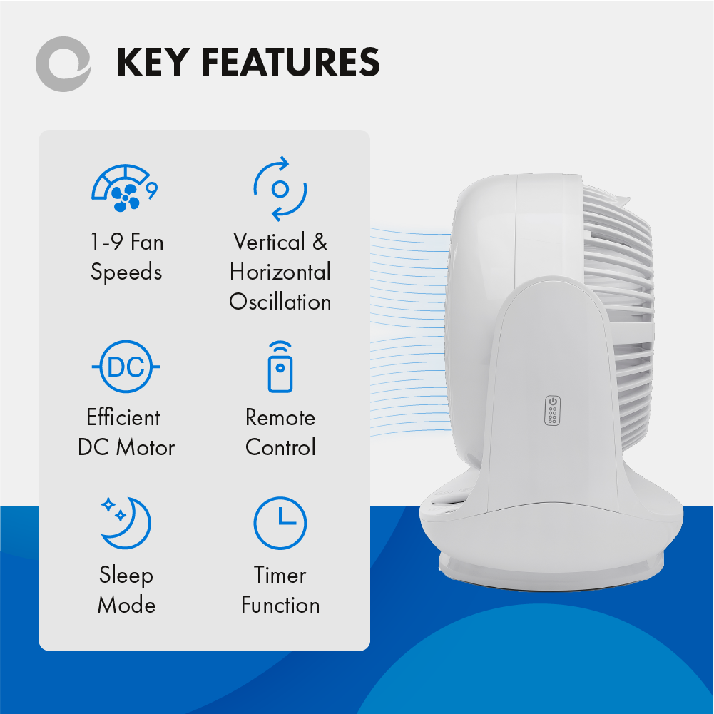Devola Platinum Low Noise DC 9 inch Air Circulator Fan White - DVF9DCFAN