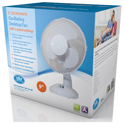 Prem-I-Air 21W 2 Speed 9-inch Oscillating Desk Fan - White - EH1854